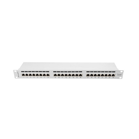 LANBERG PATCH PANEL 24 PORTŮ 1U 19" CAT.6 FTP STÍNĚNÝ ŠEDÝ