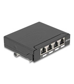 Delock Mini Desktop Patch Panel RJ45 jack 4 porty Cat.6A stíněný černý - pro montáž na stůl, zeď nebo DIN lištu