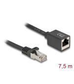 Delock Síťový prodlužovací kabel ze zástrčky RJ45 na zásuvku RJ45, Cat.6A, S/FTP, 7,5 m, černý