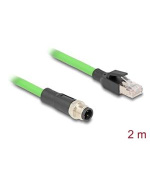 Delock Kabel M12, D-kódovaný, 4 pin, ze zástrčkového na RJ45 zástrčkového konektor, PUR (TPU), 2 m
