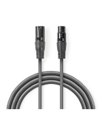Nedis COTH15012GY15 - Digitální DMX Kabel 110 Ohmů | XLR 3pinová Zástrčka – XLR 3pinová Zásuvka | 1,5 m | Šedá barva