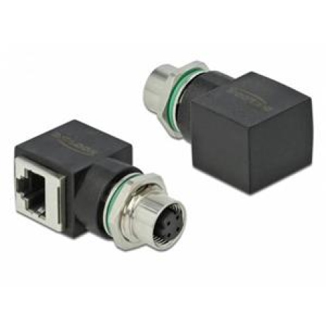 Delock Síťový adaptér M12, ze čtyřpinové D-kódované zástrčky na konektor RJ45