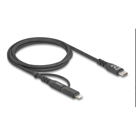 Delock Kabel USB 2 v 1, z rozhraní USB Type-C™ na USB Type-C™ / Lightning™, pro iPhone™ a iPad™, 1 m, MFi, 60 W
