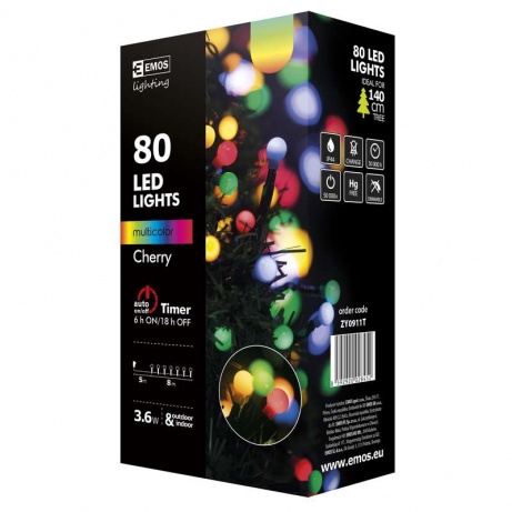 Vánoční řetěz 80LED-kuličky,8m,MULTICOLOR+časovač