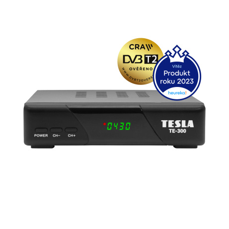 TESLA TE-300 DVB-T2 přijímač, H.265 (HEVC), FTA, DVB-T2 ověřeno