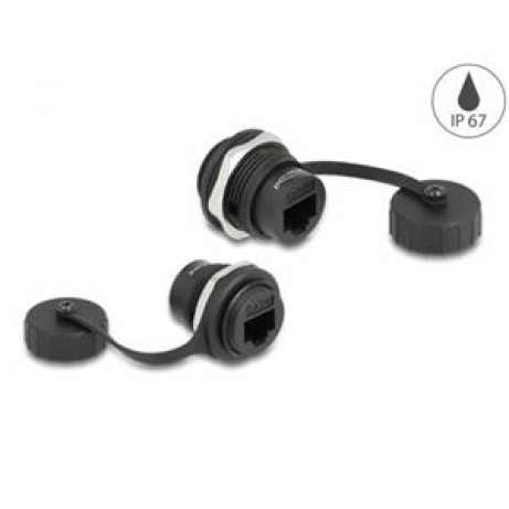 Delock Integrovaný konektor RJ45 Cat.6 s ochrannou krytkou prachotěsnou a vodotěsnou dle IP67