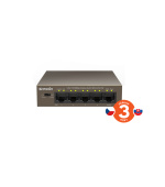 Tenda TEF1105P-4-63W PoE AT switch 4x PoE 802.3af/at, 5x 100Mb/s, PoE celkem 63W, fanless, PoE+