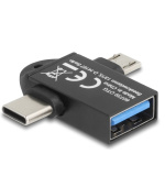 Delock Adaptér USB 10 Gbps typu 2 v 1 ze zásuvky USB-A na zástrčku USB Type-C™ + zástrčku USB Micro-B, OTG