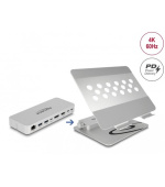 Delock Držák tabletů a laptopů s integrovanou dokovací stanicí 4K - HDMI / DisplayPort / LAN / Hub / HDR / PD