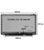 LCD PANEL 15,6" HD 1366x768 30PIN LESKLÝ / ÚCHYTY NAHOŘE A DOLE