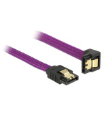 Delock SATA kabel 6 Gb/s, 20 cm otočený dole/rovný, kovové svorky, fialový Premium