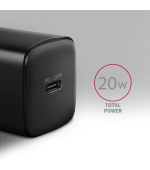 AXAGON ACU-PD20, nabíječka do sítě 20W, 1x port USB-C, PD3.0/PPS/QC4+/AFC/Apple, černá