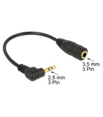 Delock audio stereo kabel 2,5 mm samec pravoúhlý na 3,5 mm samice,3 pin 14 cm