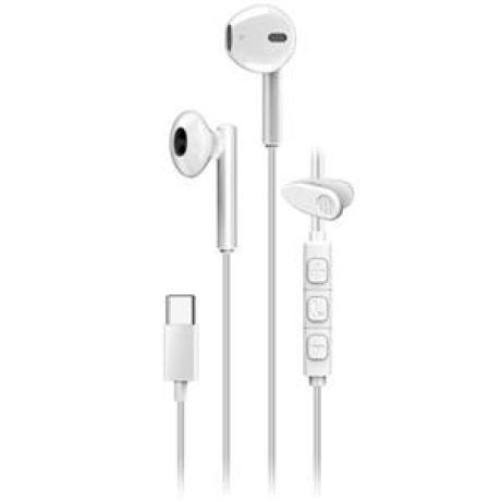 Genius HS-M366 Headset, drátový, do uší, mikrofon, ovládání hlasitosti, 360° rotační klip, USB-C, bílý