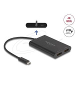 Delock Adaptér USB Type-C na 2 x DisplayPort 4K 60 Hz s grafikou DisplayLink a USB PD