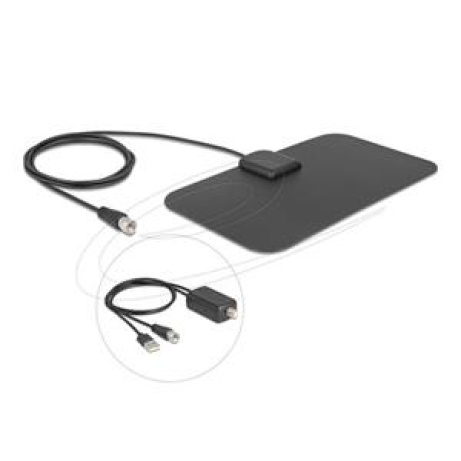 Delock Aktivní všesměrová DAB+ DVB-T2 anténa F, zástrčka, 5 - 25 dB, černá, s lepicí montáží
