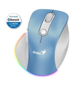 Genius Ergo 9000S Pro Myš, bezdrátová, optická, 2400DPI, 6 tlačítek, BT, 2,4GHz, USB-C nabíjení, tichá, 7barevné podsv.,modrobílá