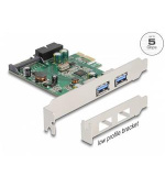 Delock PCI Express x1 Karta na 2 externí rozhraní USB 3.2 Gen 1 Typu-A + 1 x interní 19-pinovou zástrčkovou hlavici USB