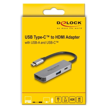 Delock Adaptér USB Type-C™ na HDMI 4K, 60 Hz, s PD 95 W USB Typu-A a USB Type-C™ PD 95 W