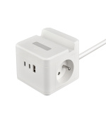 Síťový adaptér VIKING YC23H, bílá/Output:2xAC,1xUSB-A,2xUSB-C/držák na mobil/LED světlo/1,4m kabel