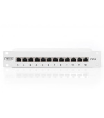 DIGITUS CAT 6, patch panel třídy E, stíněný, 12 portů RJ45 8P8C, LSA, 1U, 254 mm (10 "), montáž do stojanu, šedá