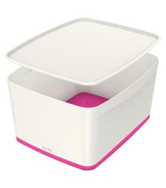 LEITZ Úložný box s víkem  MyBox, velikost L, bílá/růžová