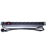 PremiumCord Panel napájecí 1U do 19" racku, 8x230V, 2m kabel, vypínač