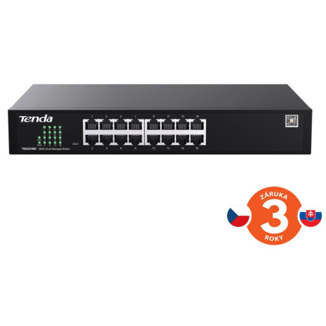 Tenda TEG2216D Websmart L2 cloud managed switch, 16x 10/100/1000 Mbps, Kov, Fanless-bez ventilátorů