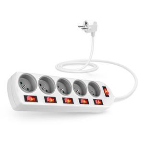 CONNECT IT prodlužovací kabel , 5 zásuvek, 2 m, s vypínači (bílá)