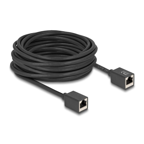 Delock Síťový prodlužovací kabel ze zásuvku RJ45 na zásuvku RJ45, Cat.6A, S/FTP, 10 m, černý