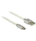 Delock Data and Charging Cable USB 2.0 Type-A male > USB 2.0 Micro-B male with textile shielding white 200 cm