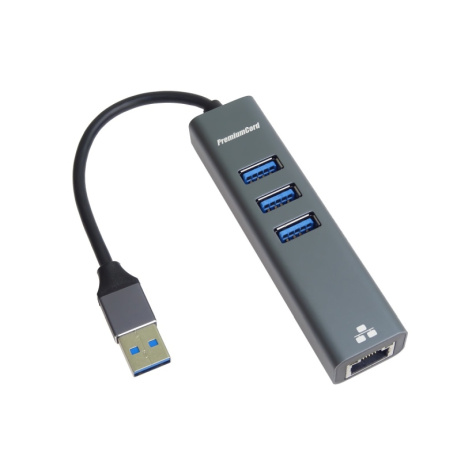 PremiumCord adaptér USB3.0 -> LAN RJ45 ETHERNET 10/100/1000 MBIT + 3x USB3.0 port