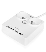 Nabíjecí stanice Huslog 12W 2xzásuvka, 4xUSB bílá