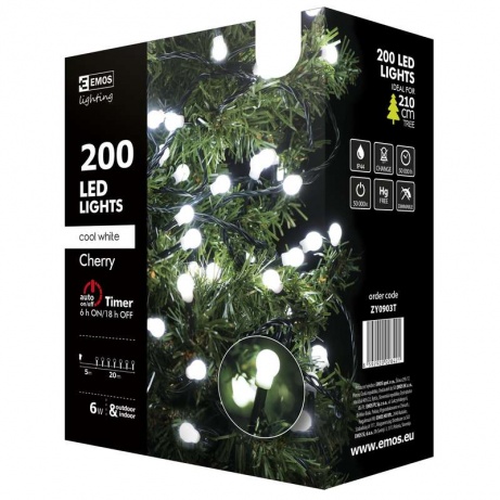 Vánoční řetěz 200LED-kuličky,20m,stud.bílá+časovač