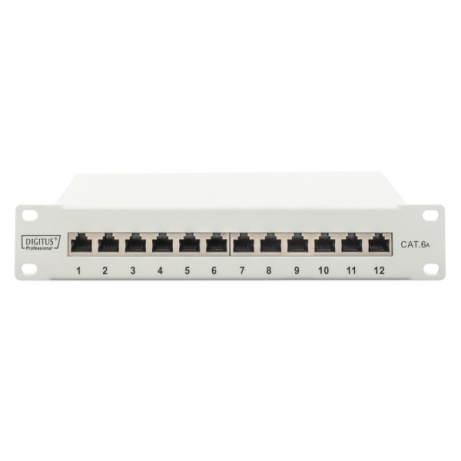 DIGITUS CAT 6A Patch Panel, stíněný, 12-portové pole se štítkem, 1U, 10 "montáž do stojanu, šedá RAL 7035