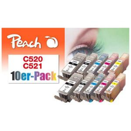 PEACH kompatibilní cartridge Canon PGI-520/CLI-521, Combi pack(10) 8x10ml, 2xBlack, 2xCyan, 2xMagenta, 2xYellow, 2x Black 2x19 ml