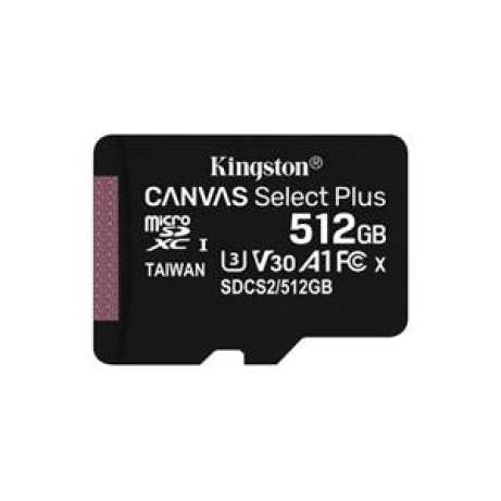 KINGSTON 512GB microSDHC CANVAS Plus Memory Card 100MB/85MBs- UHS-I class 10 Gen 3 - bez adaptéru