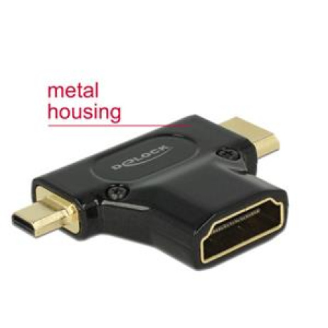 Delock Adapter High Speed HDMI with Ethernet – HDMI-A female > HDMI Mini-C male + Micro-D male black
