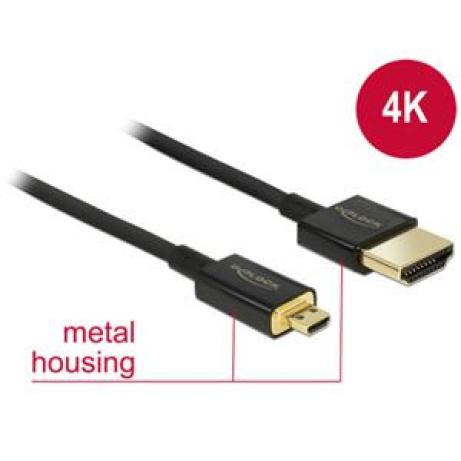 Delock Kabel High Speed HDMI s Ethernetem - HDMI-A samec > HDMI Micro-D samec 3D 4K 0,5 m Slim Premium