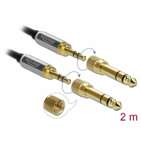 Delock Stereofonní kabel s tríkolíkovou zástrckou 3,5 mm na zástrcku se šroubovacím adaptérem rozmeru 1 m