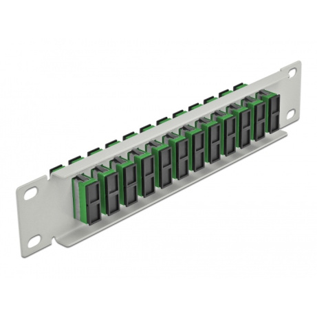 Delock 10” patch panel pro optická vlákna, 12 portů, SC Duplex, zelený, 1U, šedý