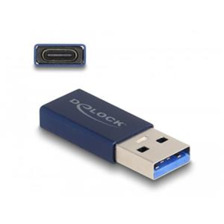 Delock Adaptér USB 10 Gbps, ze zástrčkového konektoru USB Typu-A na zásuvkový konektor USB Type-C™, aktivní modrý