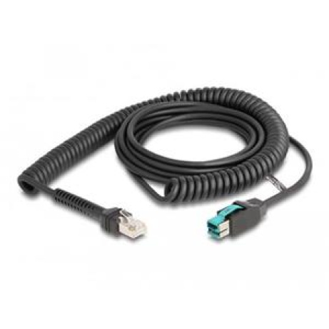 Delock Vinutý kabel ze zástrčkového konektoru RJ50 na zástrčkový konektor PoweredUSB, zástrčkový, 12 V, 3 m, černý