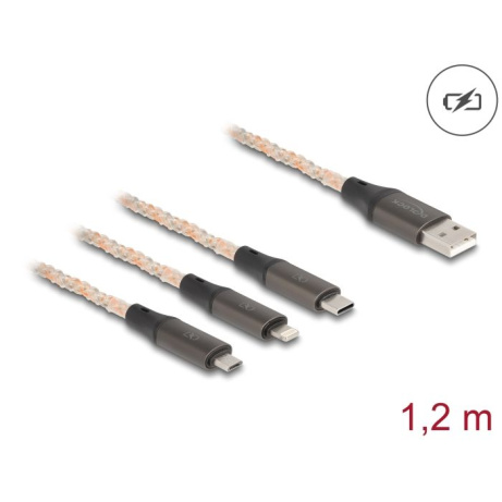 Delock Nabíjecí kabel USB RGB 3 v 1 z Typ-A na Lightning™ / Micro USB / USB Type-C™, 1,20 m