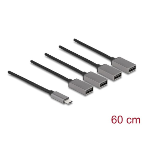 Delock Čtyřportový kabelový rozbočovač USB 2.0 s konektorem rozhraní USB Type-C™, 60 cm