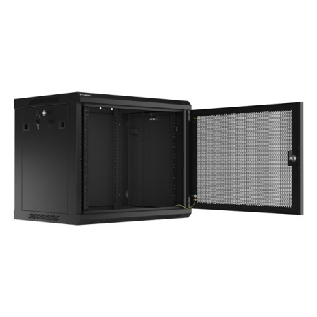 LANBERG Nástěnná jednodílná skříň 19", 9U/600x450, (v rozloženém stavu), perforované dveře, černá (RAL9004)